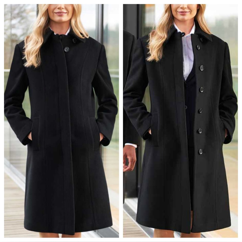 Brook Taverner Wool Cashmere Overcoat Black BURLINGTON Made In Italy Size 8 - Picture 2 of 14